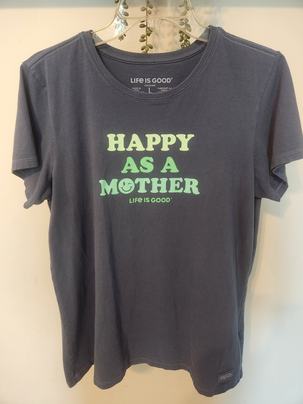Life is Good 'Happy As A Mother' Navy Graphic Tee, Women's, Large